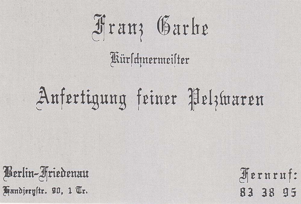 Wizytówka Franza Garbe